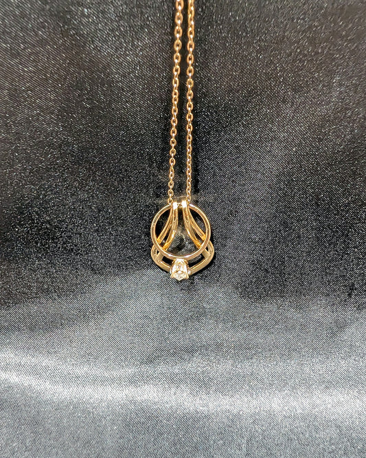 Gold Ring Holder Necklace with engagement ring, full pendant view