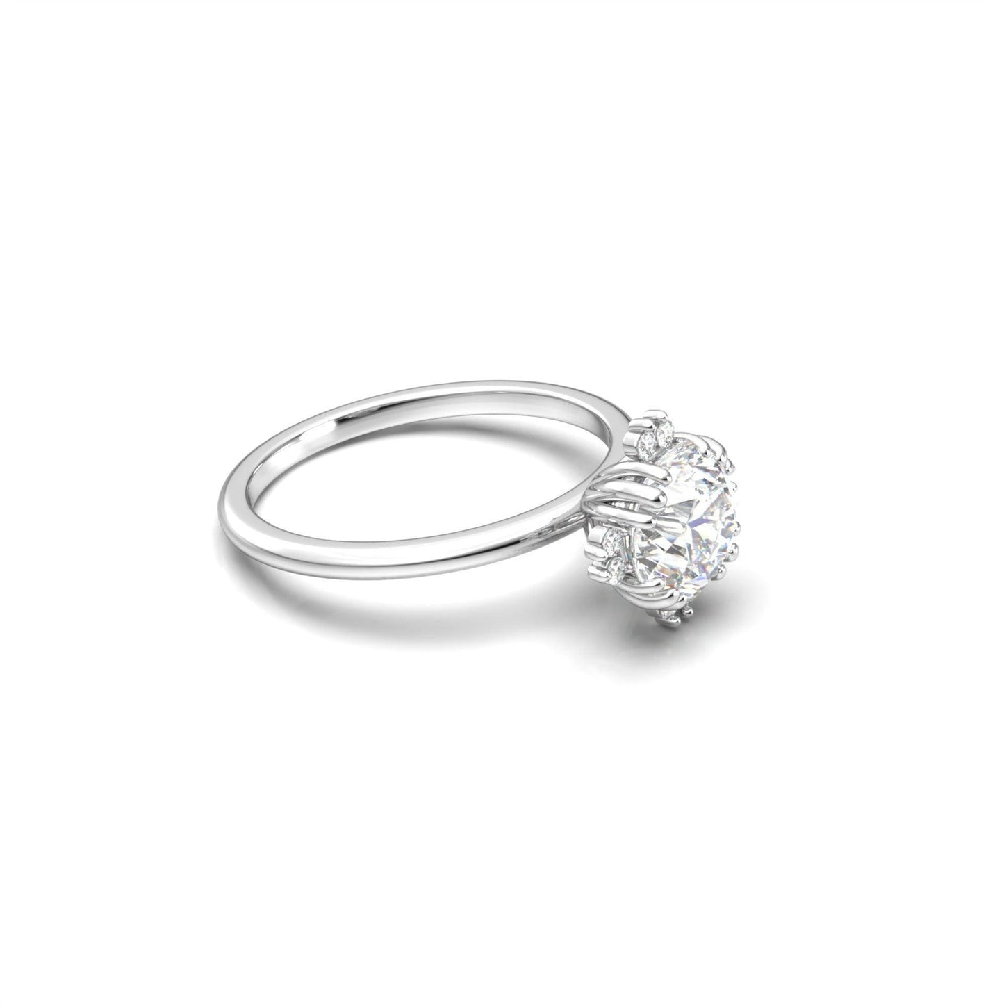 Round Accent Stones Diamond Engagement Ring - Moissanite Engagement Rings