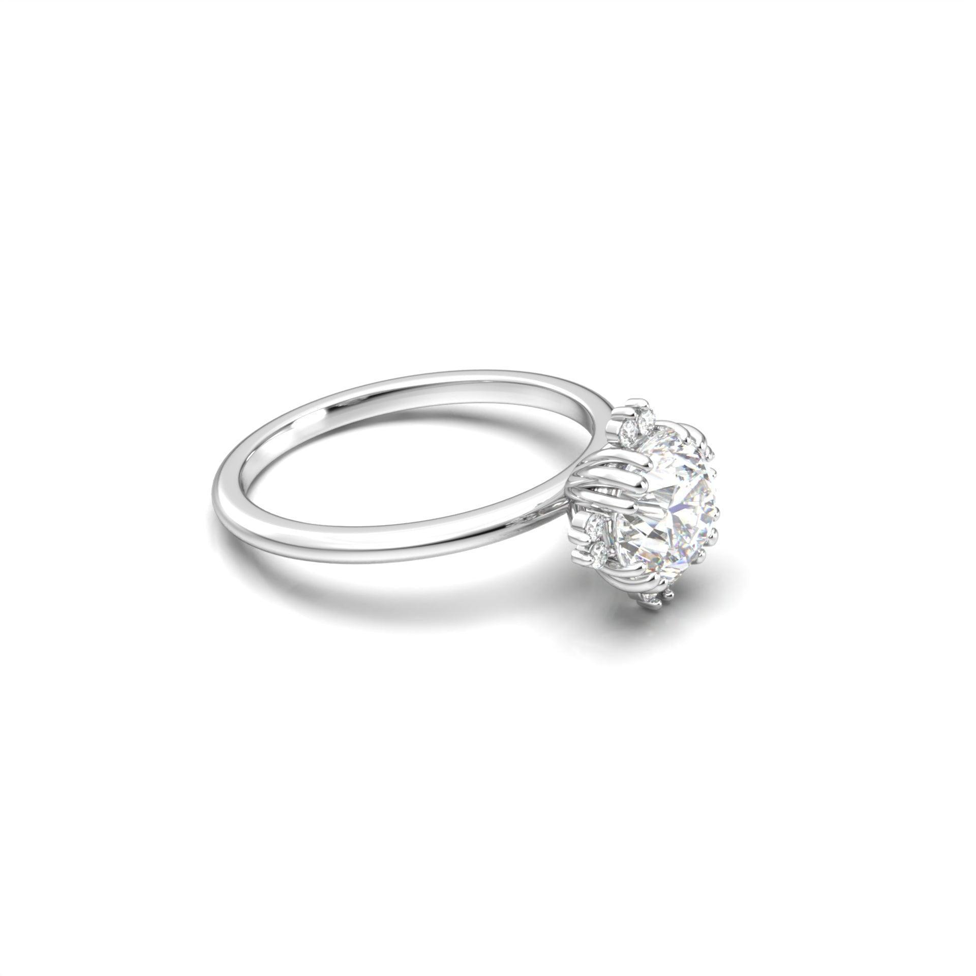 Round Accent Stones Diamond Engagement Ring - Moissanite Engagement Rings