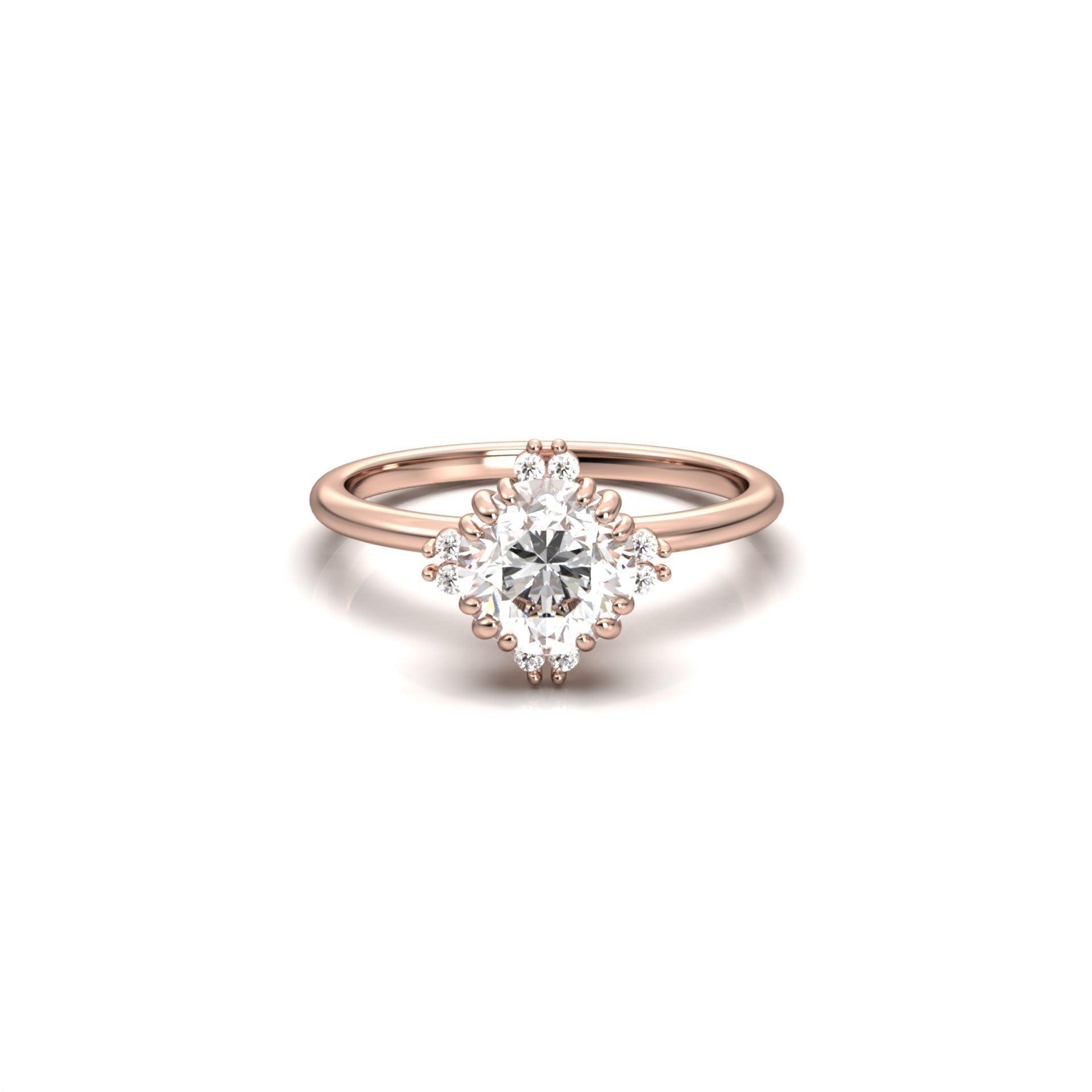 Round Accent Stones Diamond Engagement Ring - Moissanite Engagement Rings