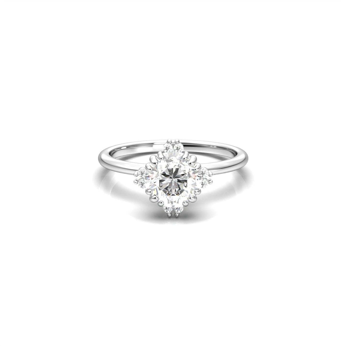 Round Accent Stones Diamond Engagement Ring - Moissanite Engagement Rings