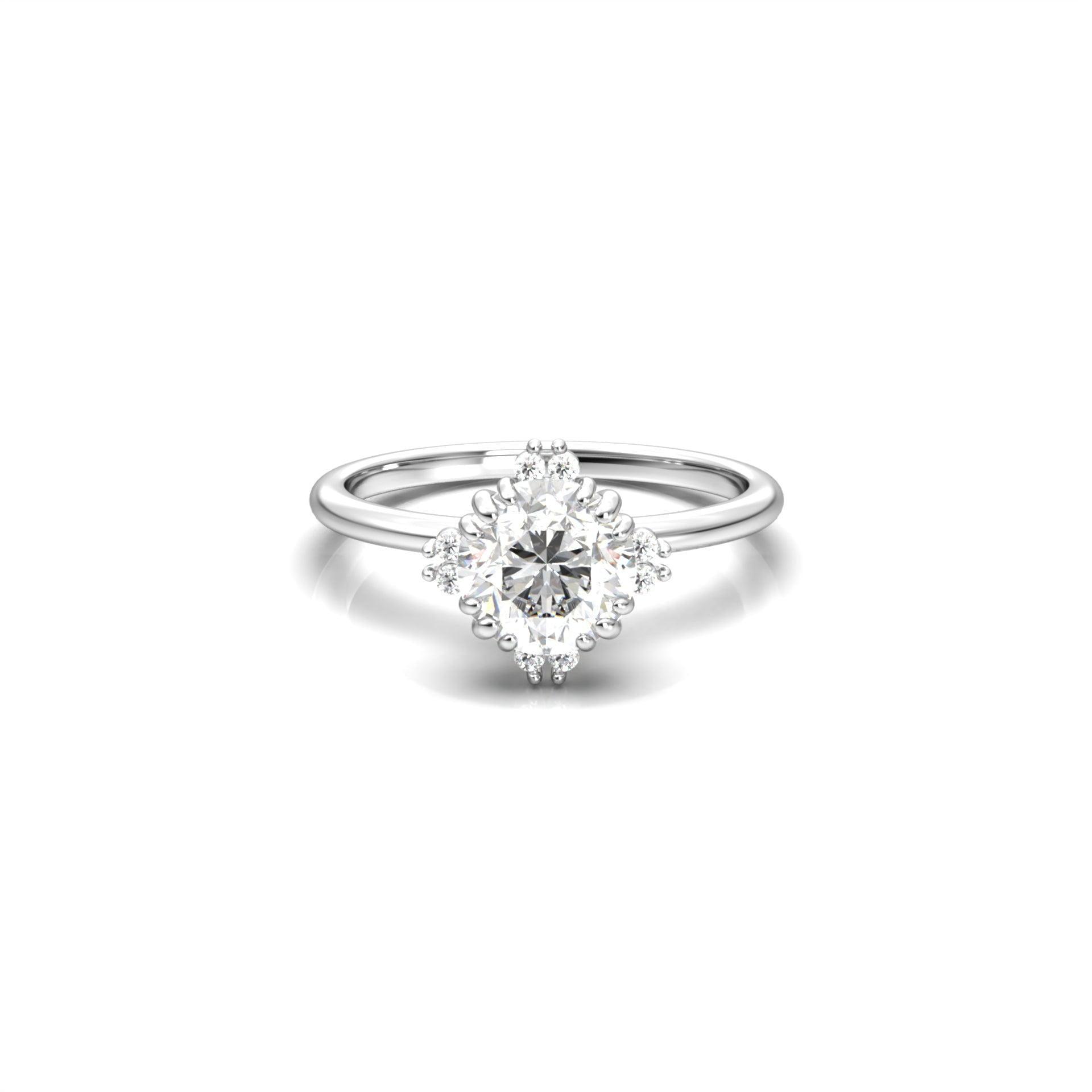 Round Accent Stones Diamond Engagement Ring - Moissanite Engagement Rings