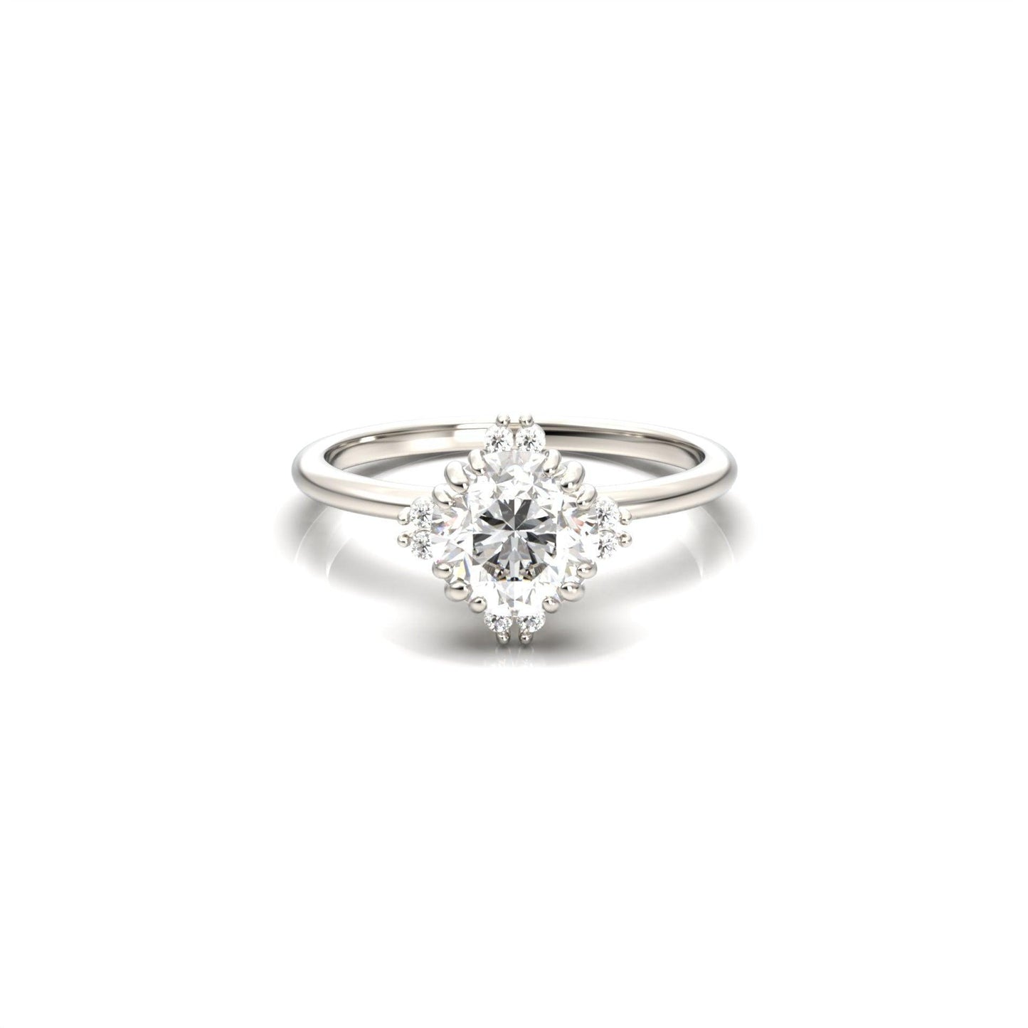 Round Accent Stones Diamond Engagement Ring - Moissanite Engagement Rings