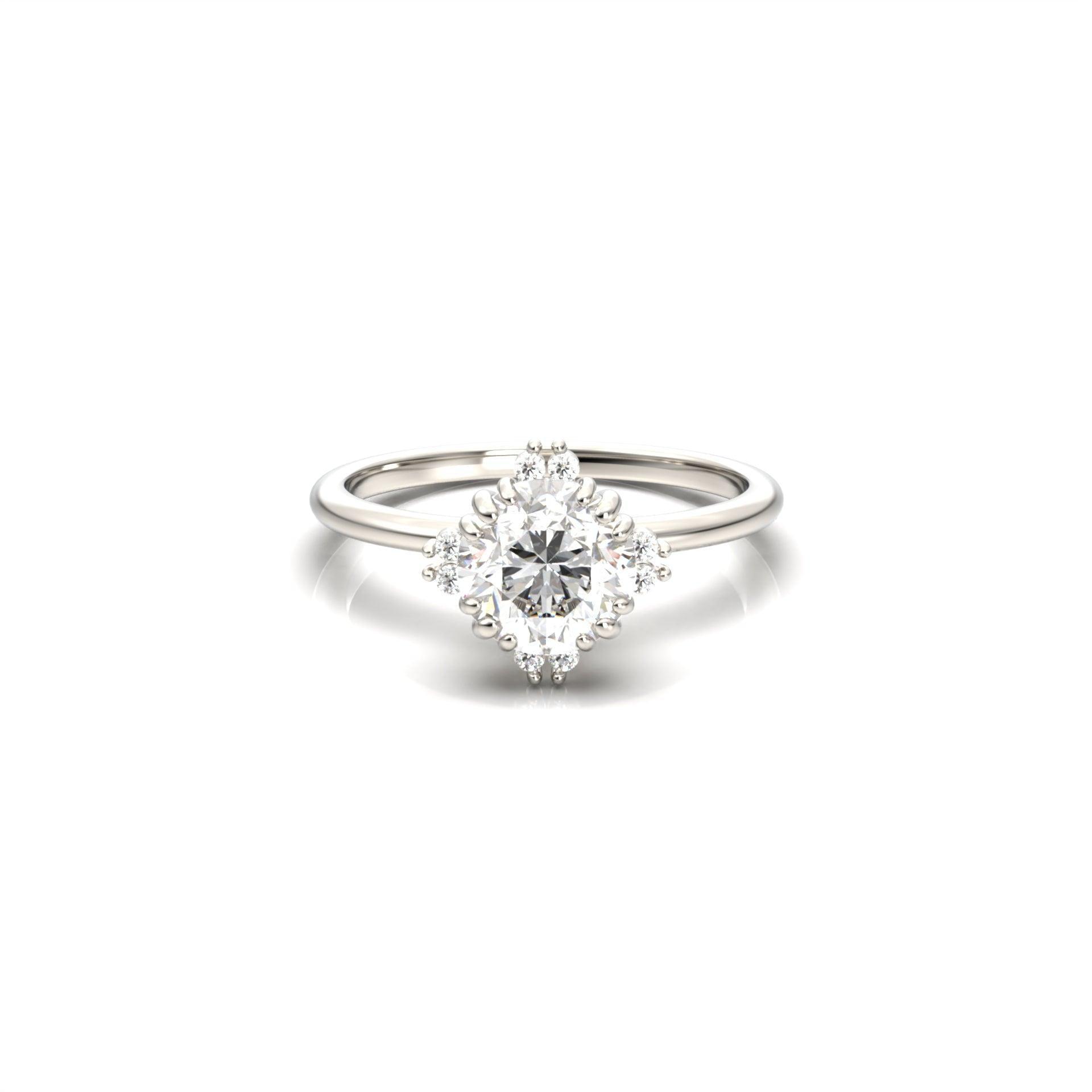 Round Accent Stones Diamond Engagement Ring - Moissanite Engagement Rings
