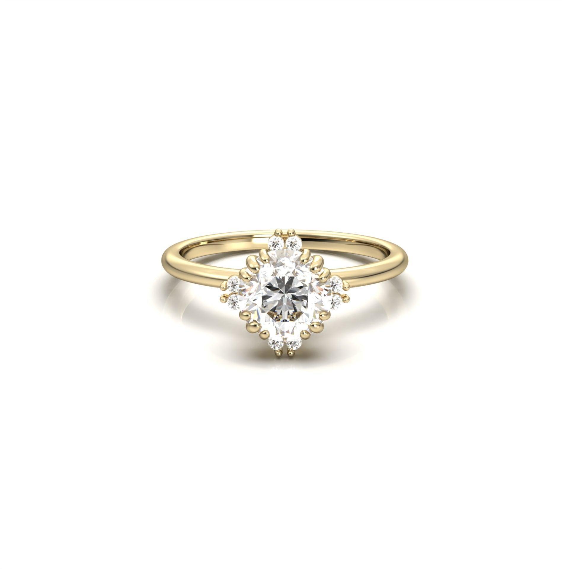 Round Accent Stones Diamond Engagement Ring - Moissanite Engagement Rings