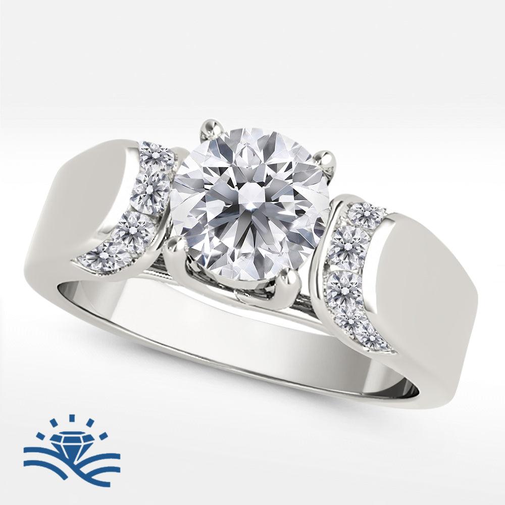 Round Bezel with Shoulder Accent Stones Solitaire Moissanite Engagement Ring - Moissanite Engagement Rings