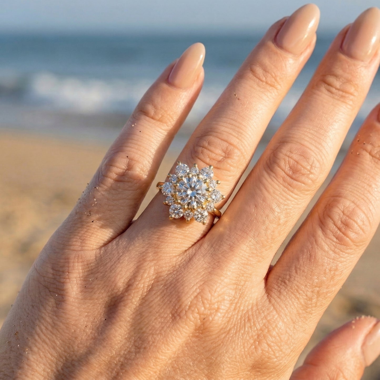 Round Floral Halo Moissanite Engagement Ring - Moissanite Engagement Rings