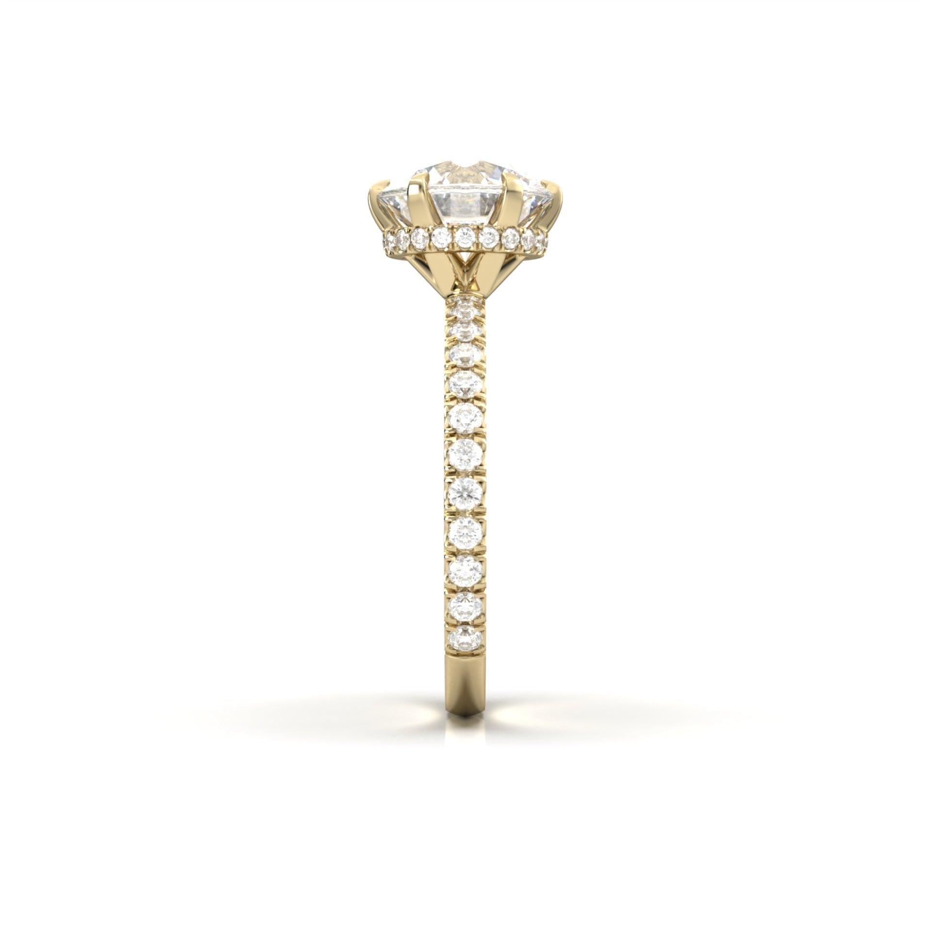 Round Half Pavè & Hidden Halo Moissanite Engagement Ring - Moissanite Engagement Rings