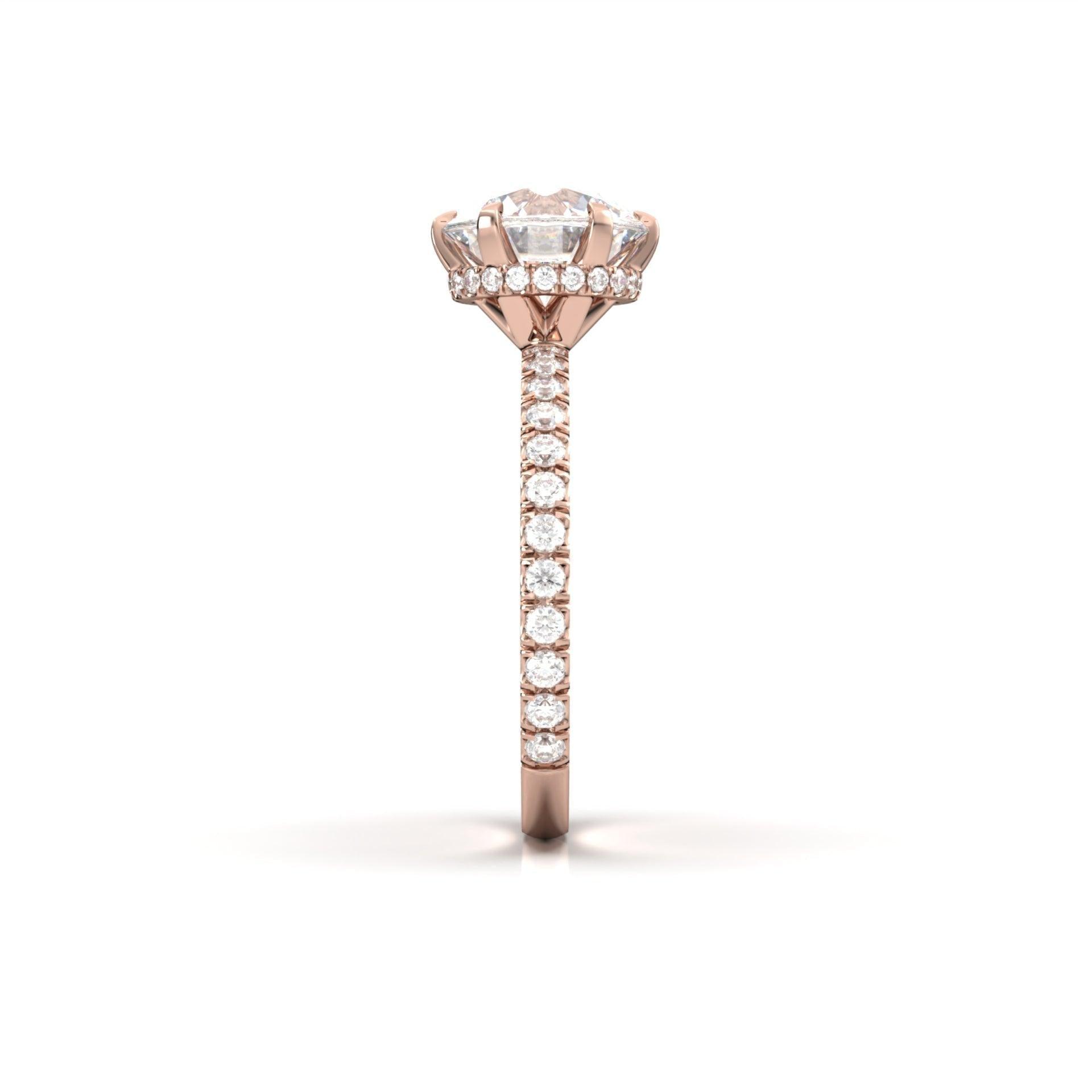 Round Half Pavè & Hidden Halo Moissanite Engagement Ring - Moissanite Engagement Rings