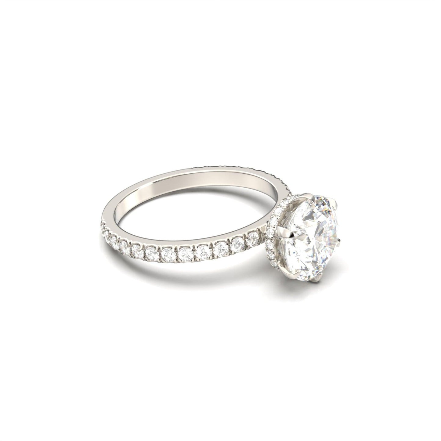 Round Half Pavè & Hidden Halo Moissanite Engagement Ring - Moissanite Engagement Rings