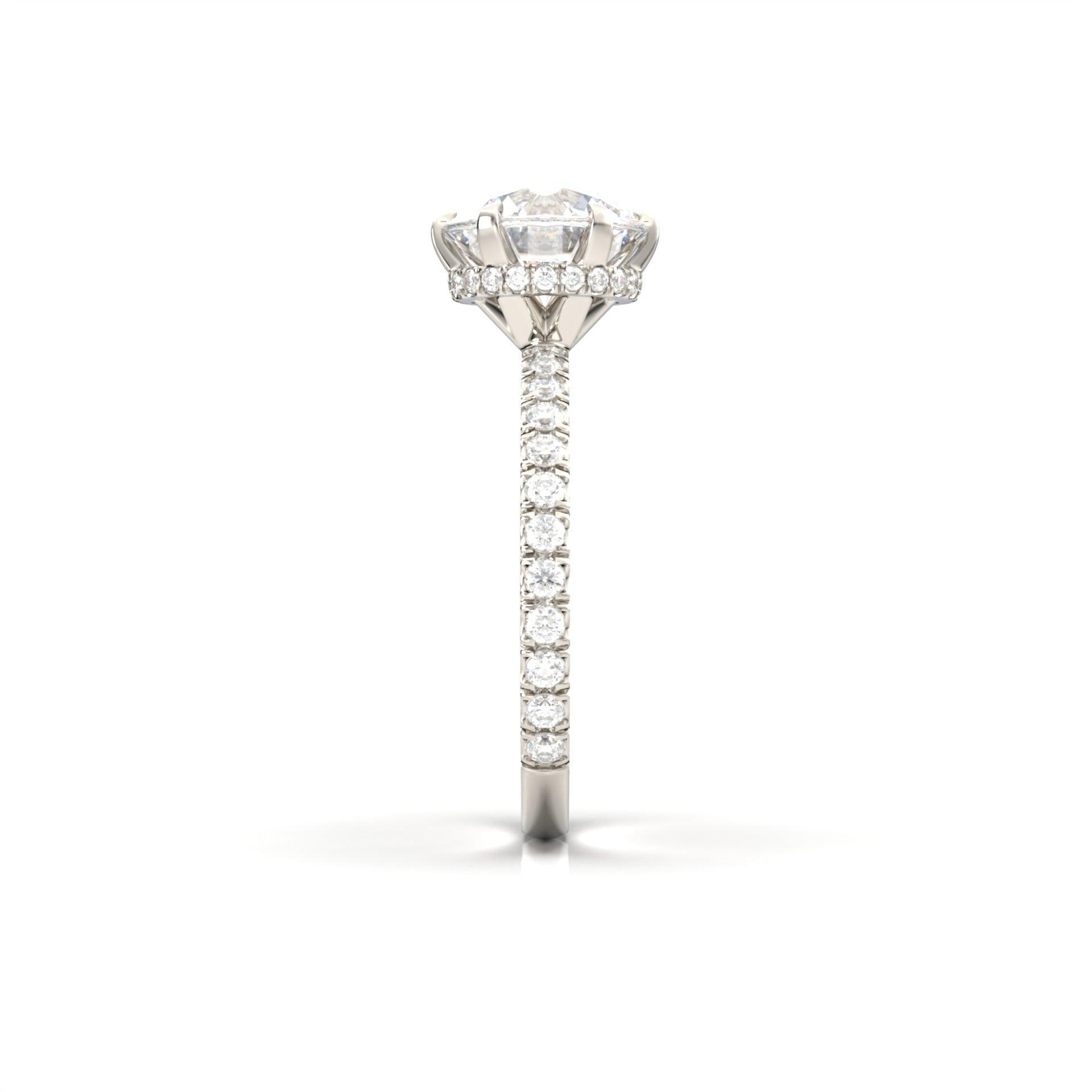 Round Half Pavè & Hidden Halo Moissanite Engagement Ring - Moissanite Engagement Rings