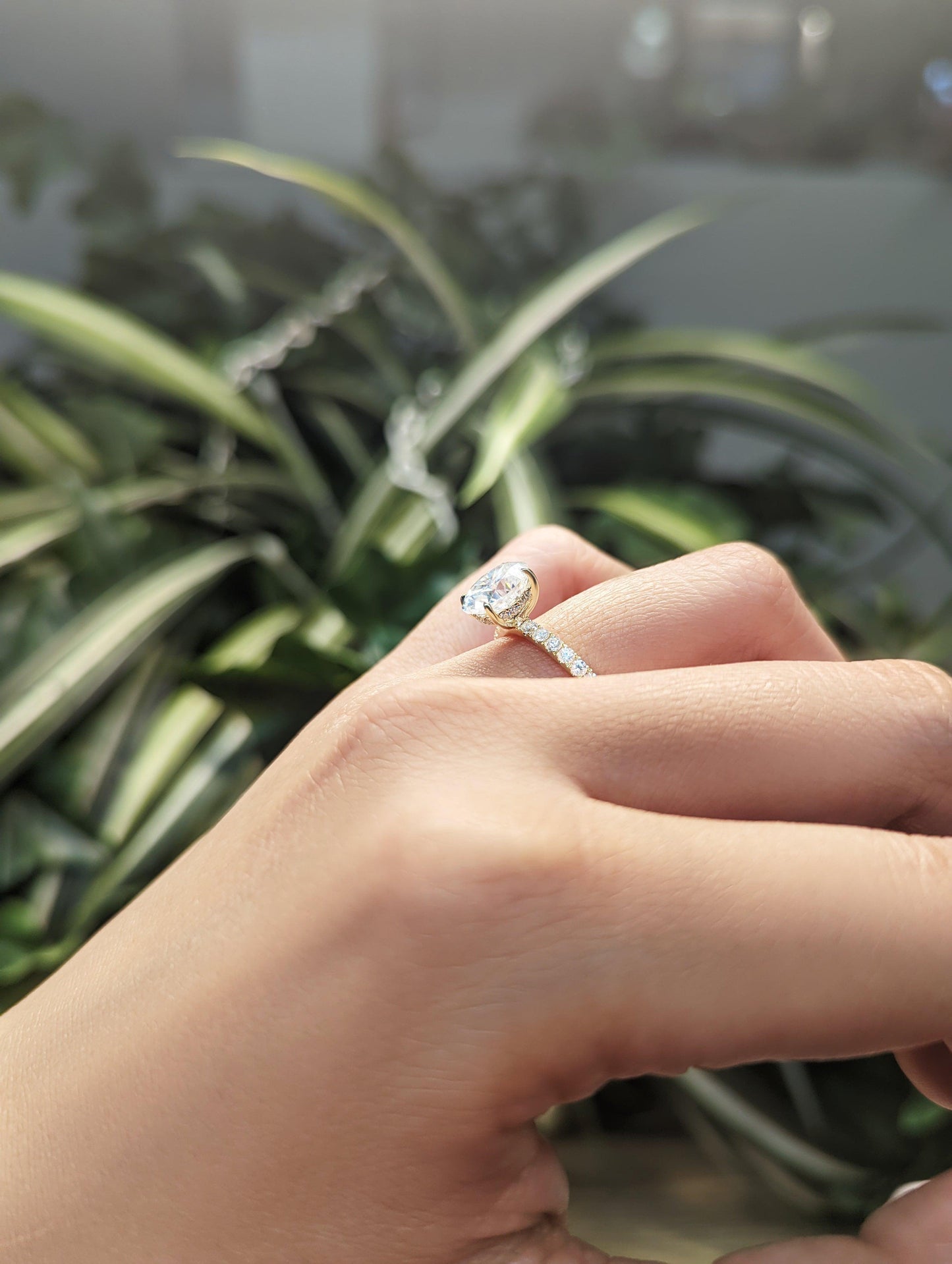 Round Half Pavè & Hidden Halo Moissanite Engagement Ring - Moissanite Engagement Rings