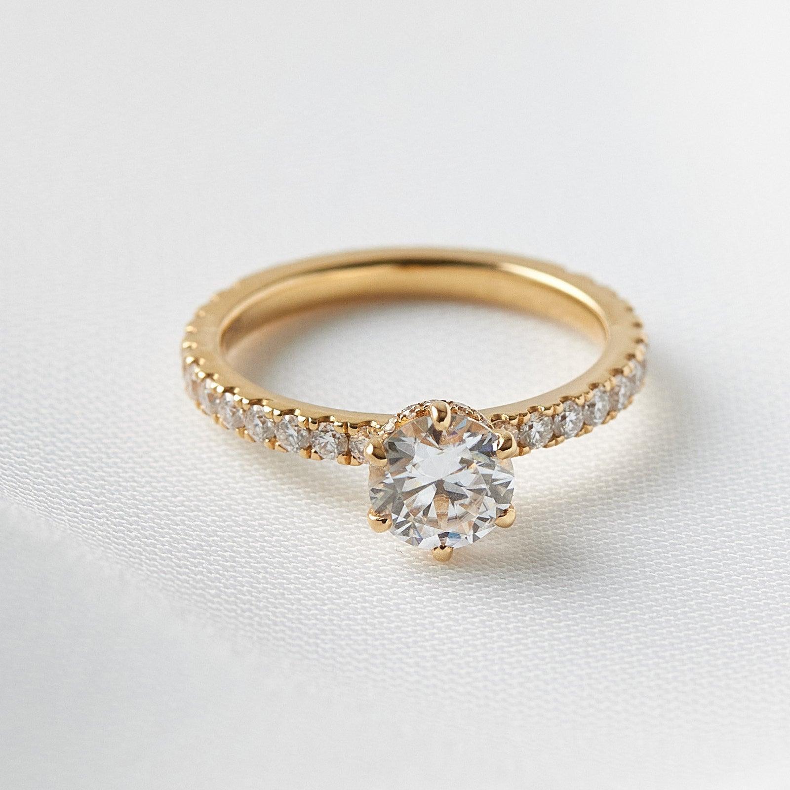 Round Half Pavè & Hidden Halo Moissanite Engagement Ring - Ready To Ship - Moissanite Engagement Rings