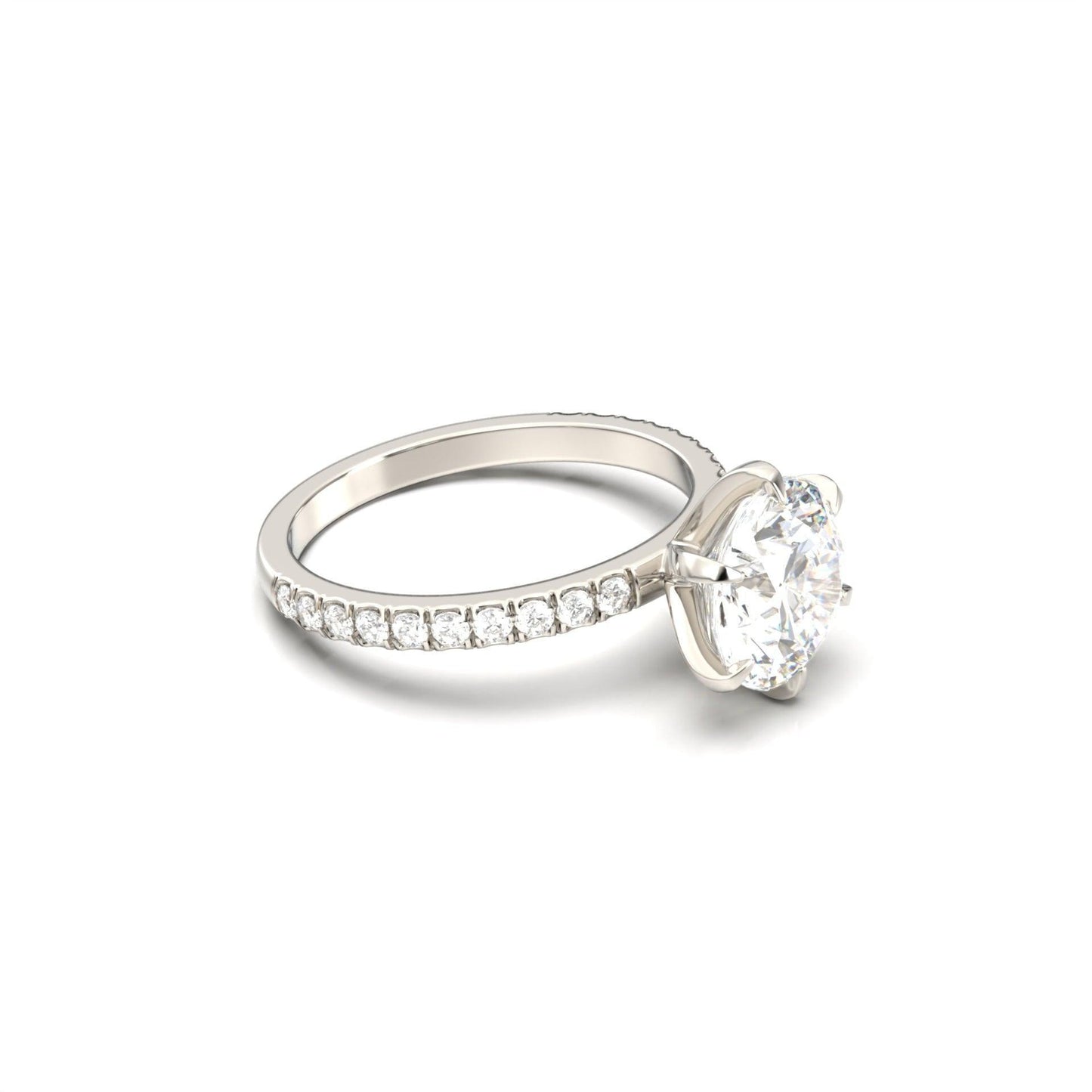 Round Half Pavé Diamond Engagement Ring - Moissanite Engagement Rings