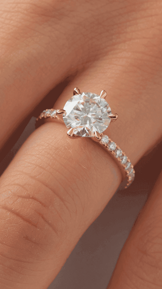 Round Half Pavé Diamond Engagement Ring - Moissanite Engagement Rings