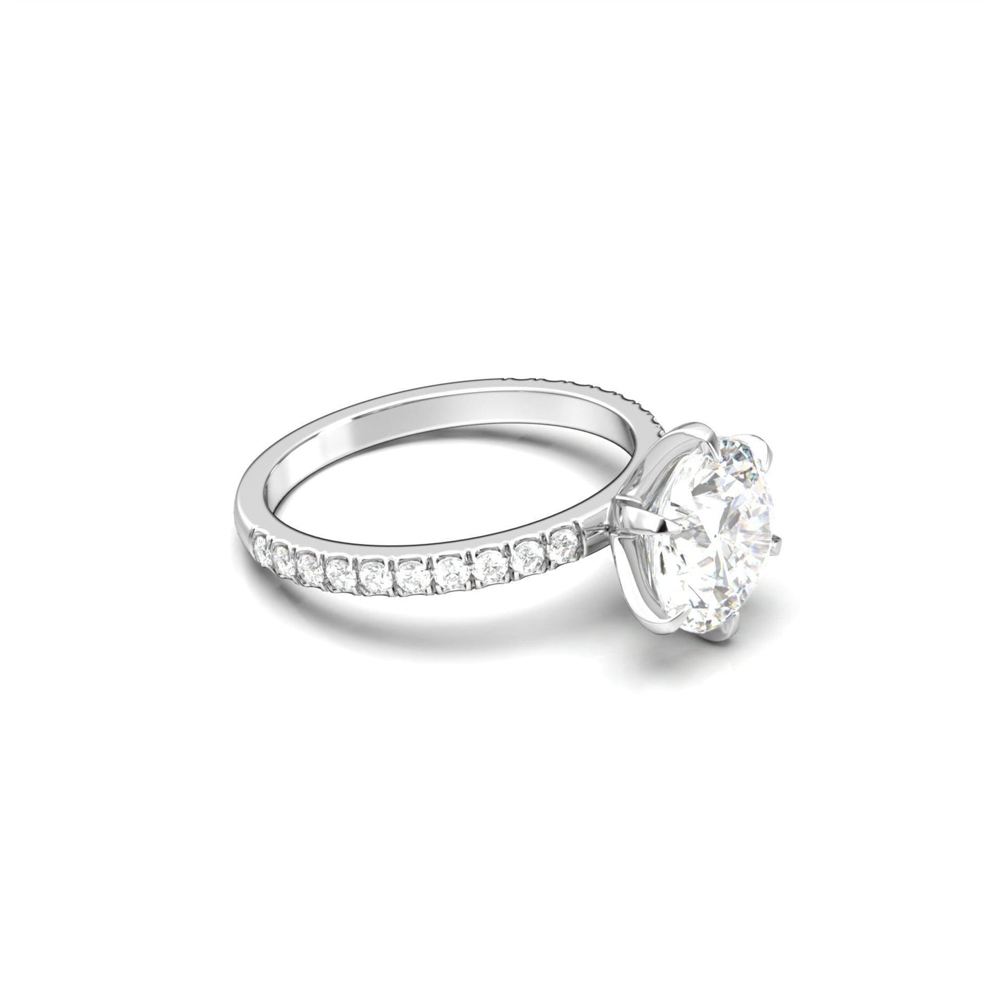 Round Half Pavé Diamond Engagement Ring - Moissanite Engagement Rings