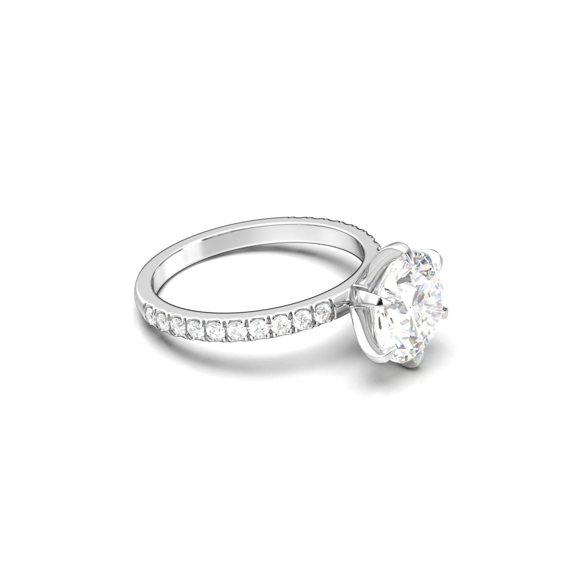 Round Half Pavé Diamond Engagement Ring - Moissanite Engagement Rings