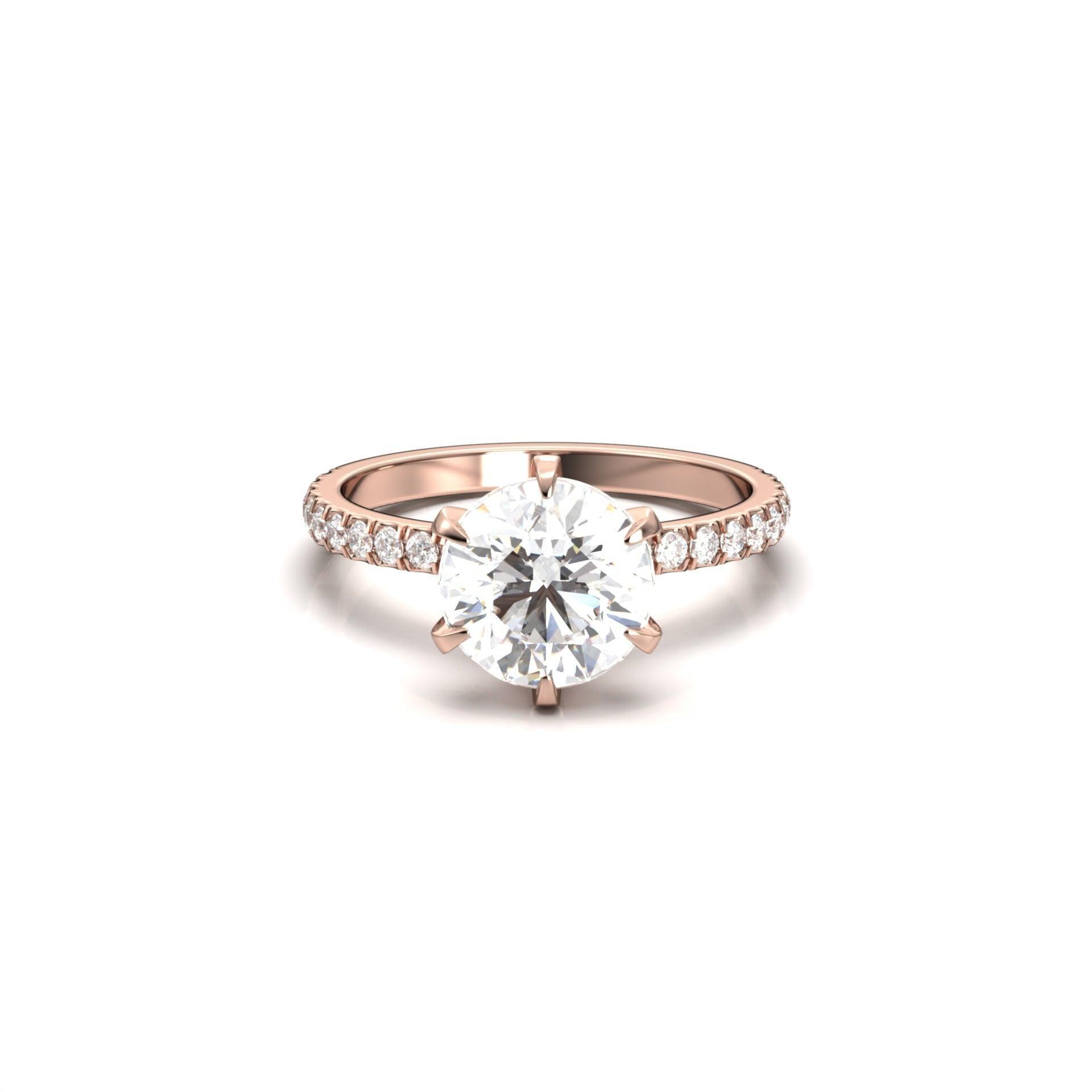 Round Half Pavé Diamond Engagement Ring - Moissanite Engagement Rings