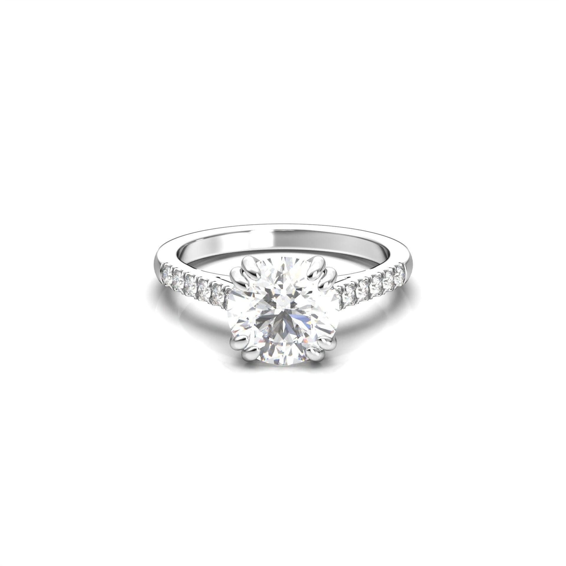 Round Hidden Halo Cathedral Diamond Engagement Ring - Moissanite Engagement Rings
