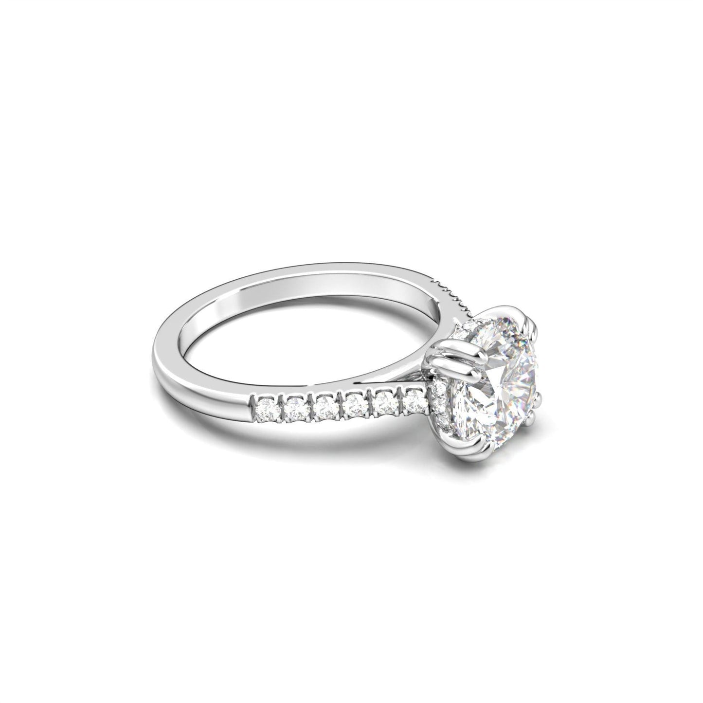 Round Hidden Halo Cathedral Diamond Engagement Ring - Moissanite Engagement Rings