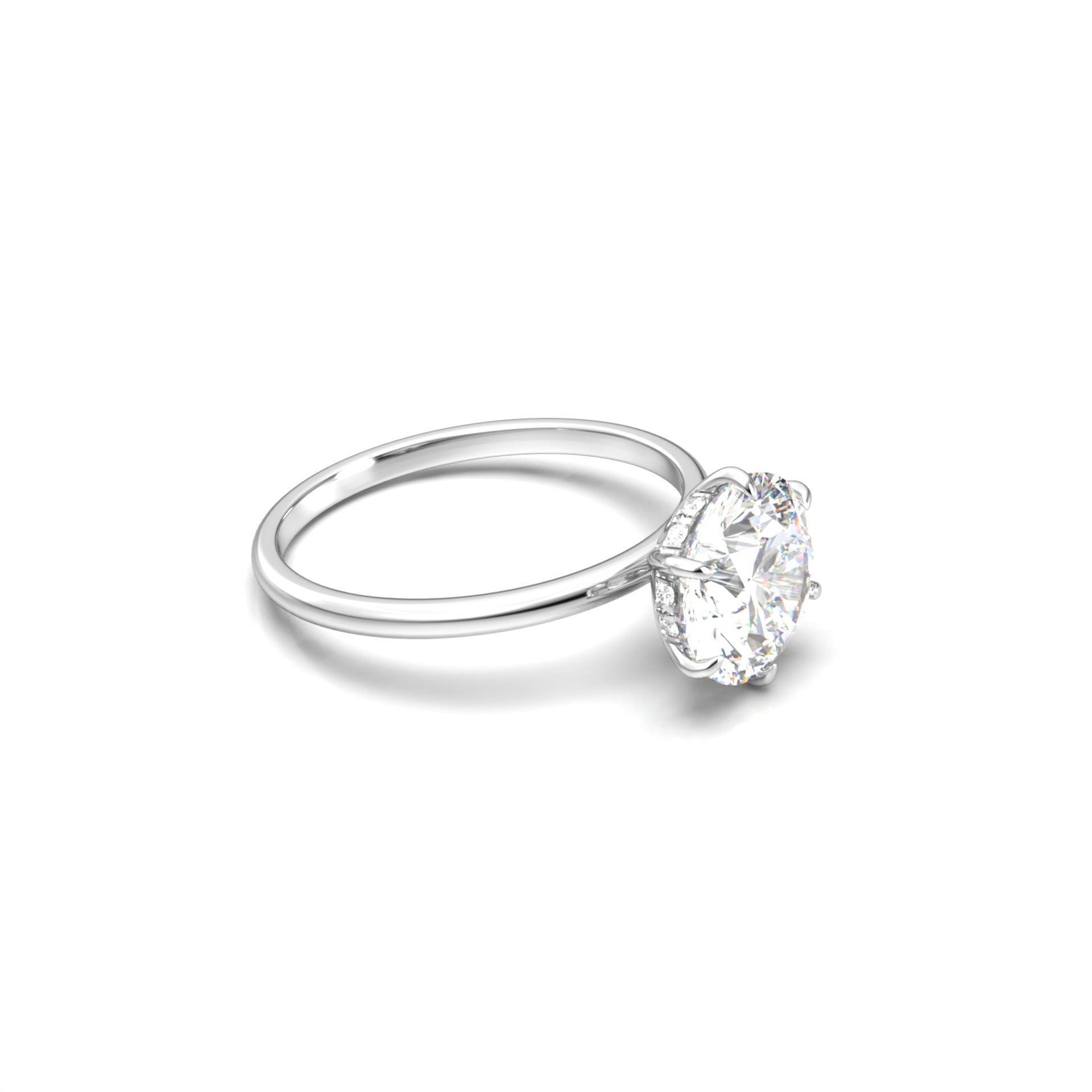 Round Hidden Halo Diamond Engagement Ring - Moissanite Engagement Rings