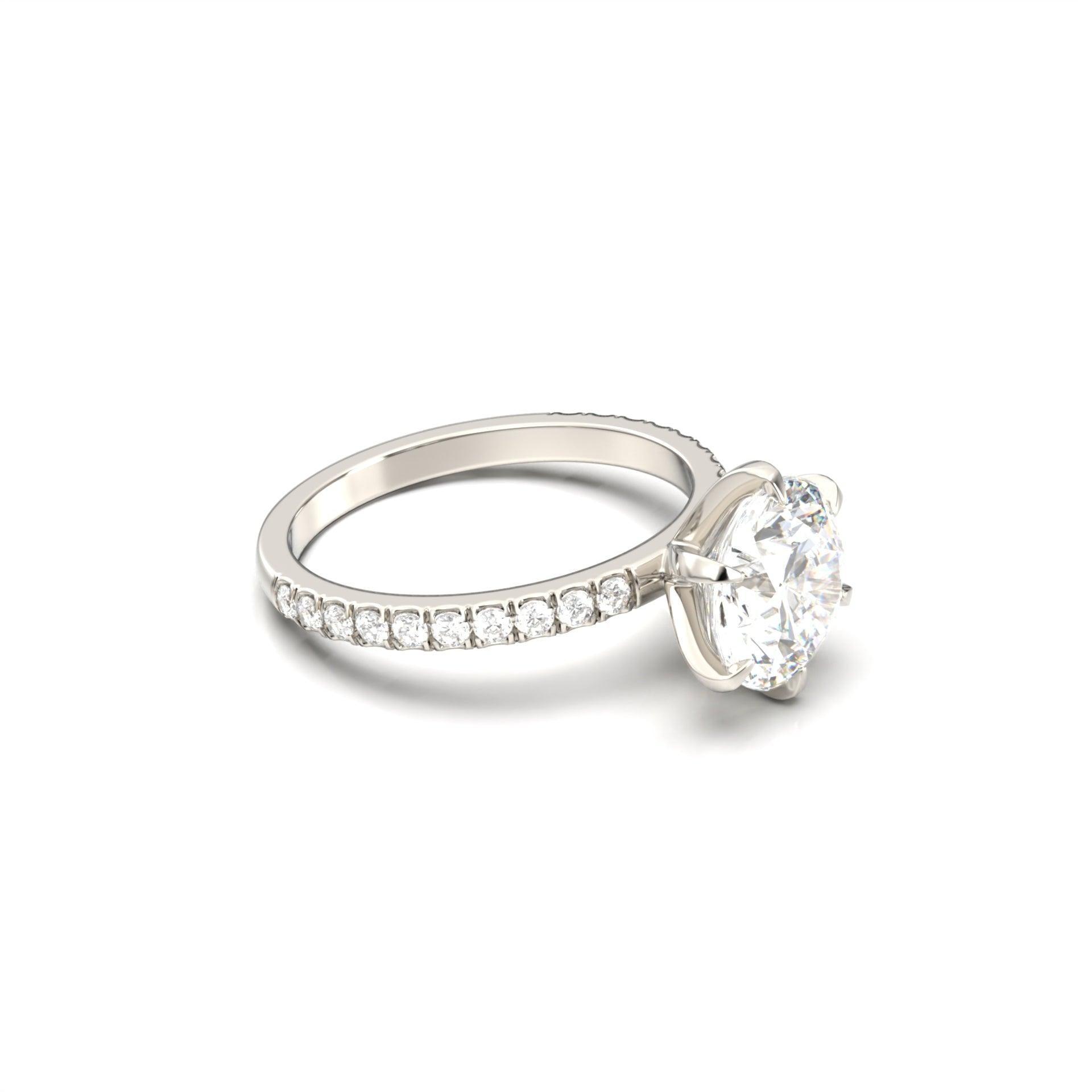 Round Solitaire 6 Claw Half Pavé Moissanite Ring - Moissanite Engagement Rings
