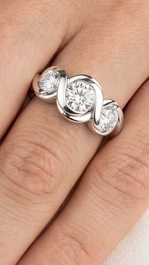 Round Trilogy Bezel Set Moissanite Engagement Ring