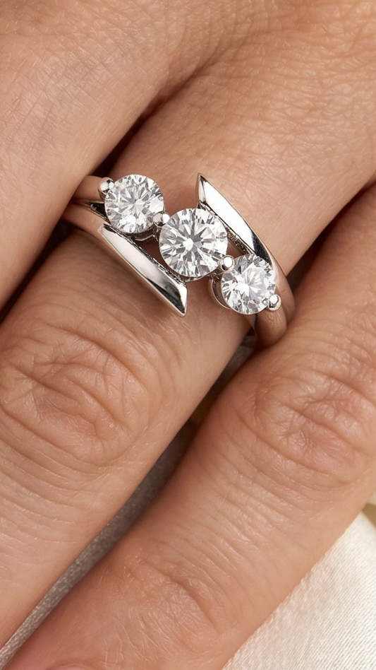 Round Trilogy Bezel Set Split Shank Moissanite Engagement Ring