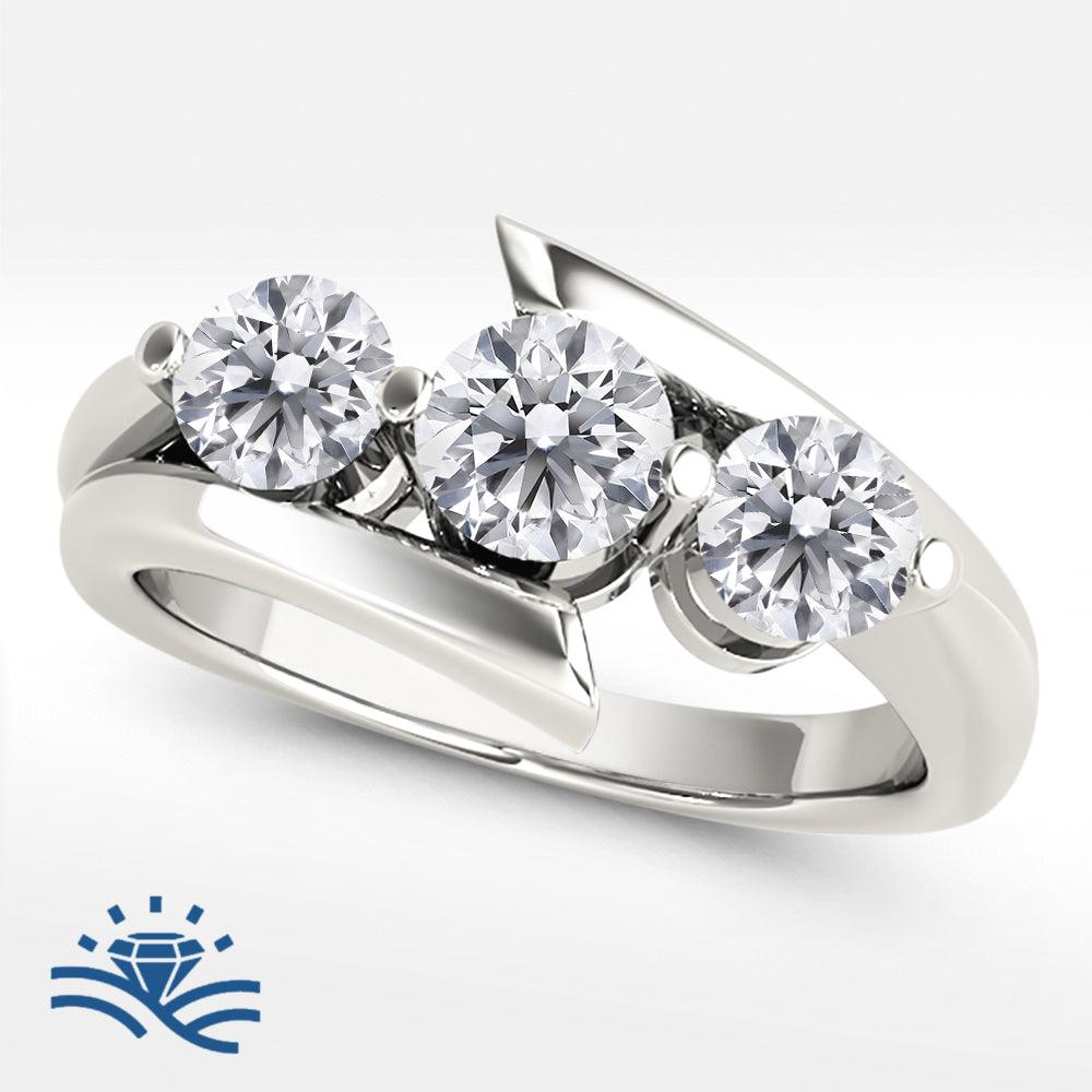 Round Trilogy Bezel Set Split Shank Moissanite Engagement Ring - Moissanite Engagement Rings