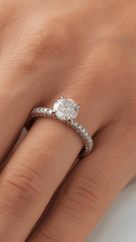 Round Triple Half Pavé & Hidden Halo Diamond Engagement Ring - Moissanite Engagement Rings