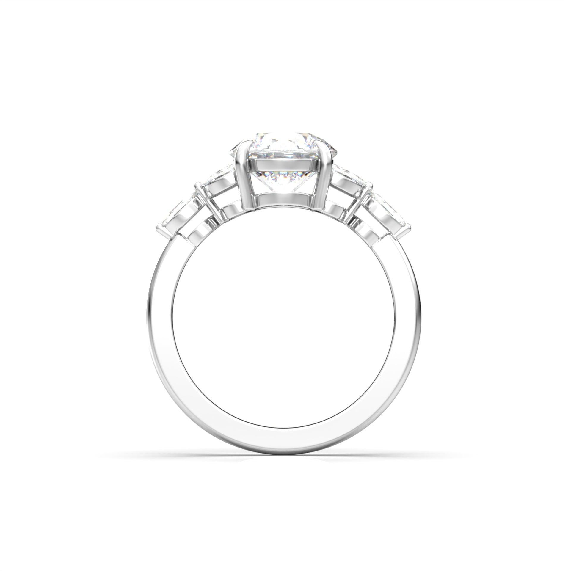 Round Triple Marquise Accent Stones Diamond Engagement Ring - Moissanite Engagement Rings