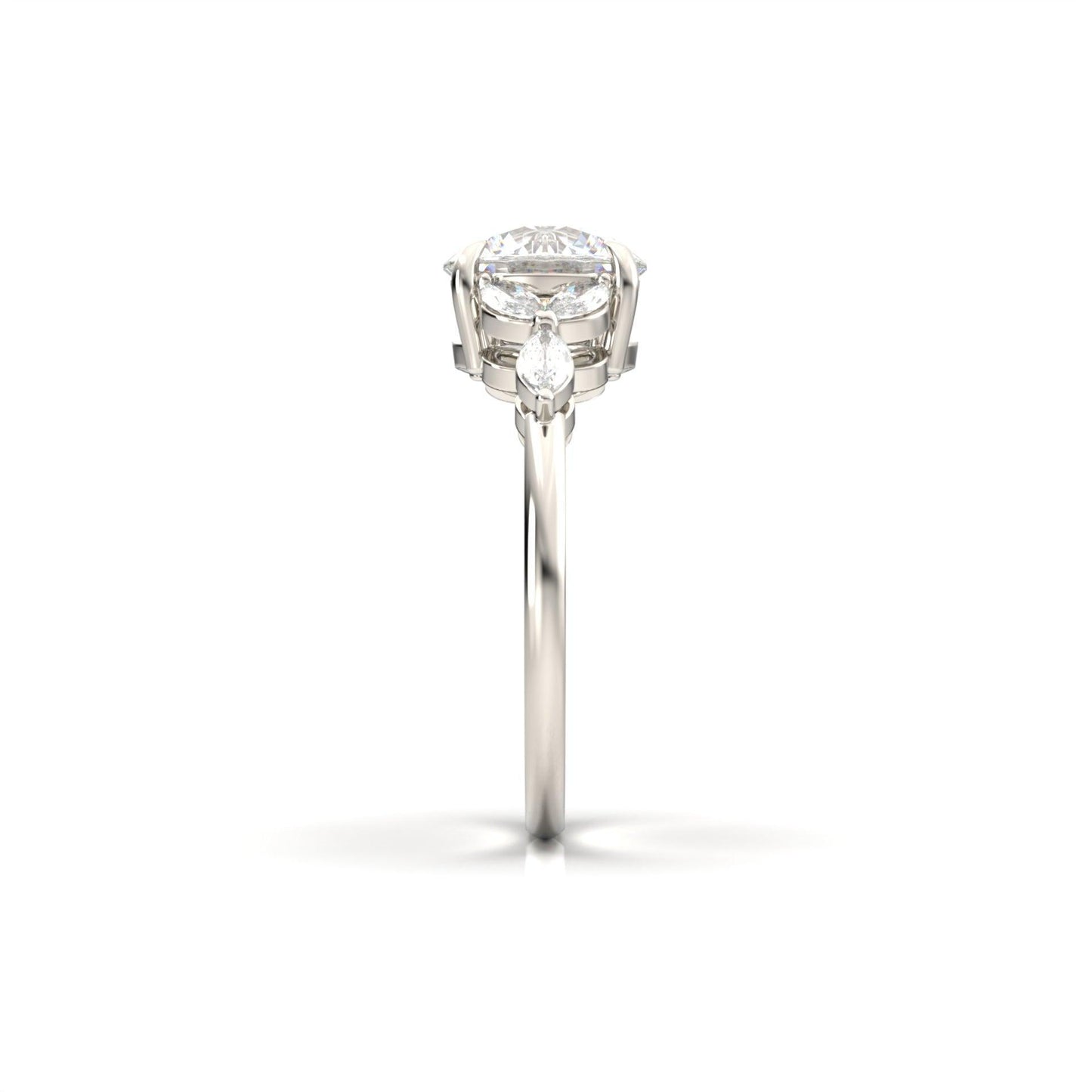 Round Triple Marquise Accent Stones Moissanite Engagement Ring - Moissanite Engagement Rings