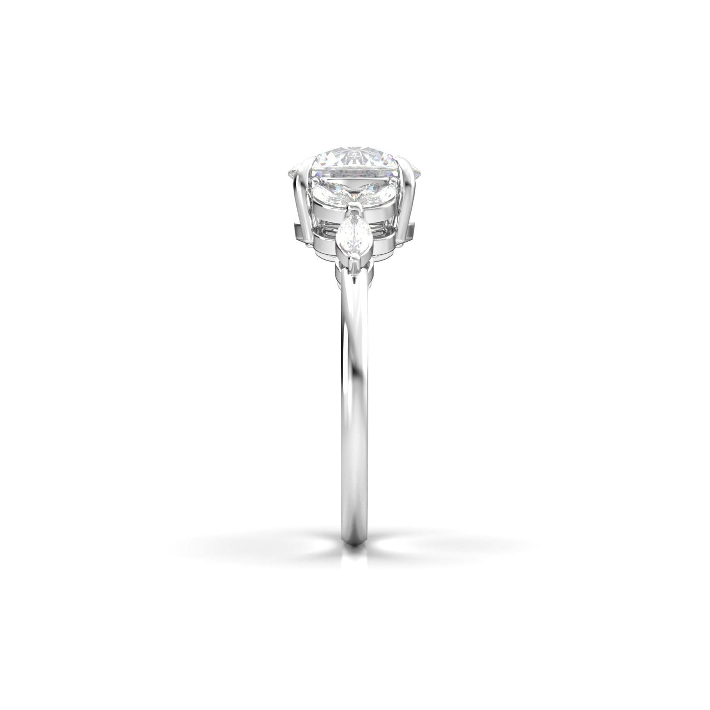 Round Triple Marquise Accent Stones Moissanite Engagement Ring - Moissanite Engagement Rings