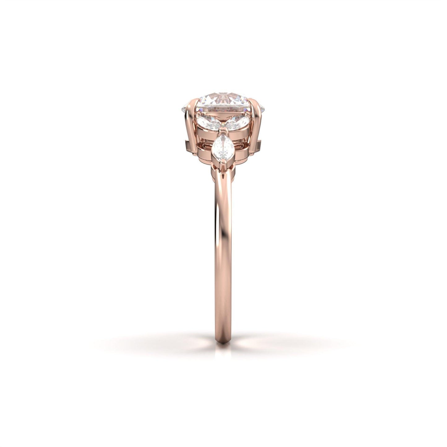 Round Triple Marquise Accent Stones Moissanite Engagement Ring - Moissanite Engagement Rings