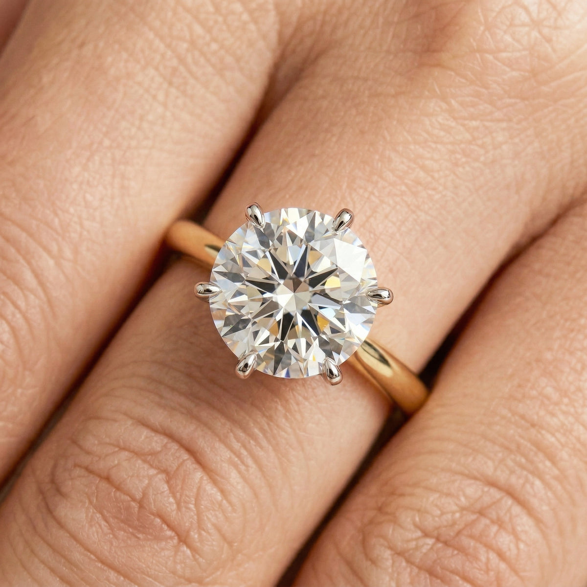 Round Two Tone Cathedral Moissanite Engagement Ring - Moissanite Engagement Rings
