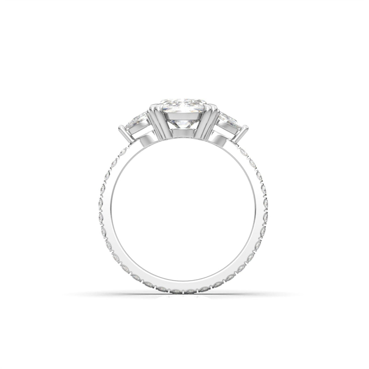 Elongated Cushion Pear Setting 2/3 Pavé Diamond Engagement Ring - Moissanite Engagement Rings