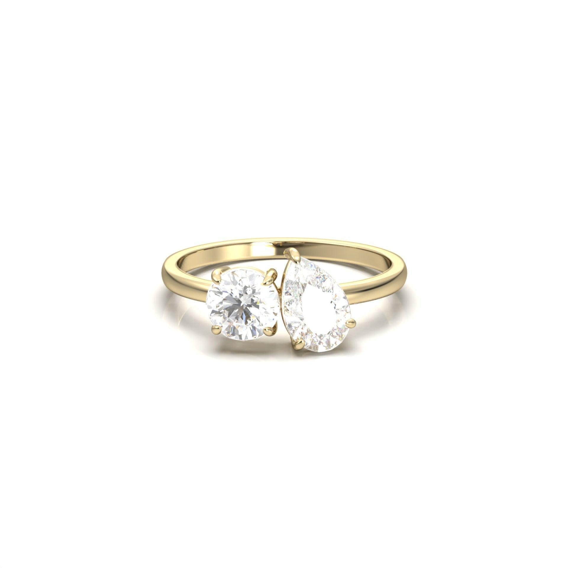 Toi Et Moi Pear & Round Diamond Engagement Ring - Moissanite Engagement Rings