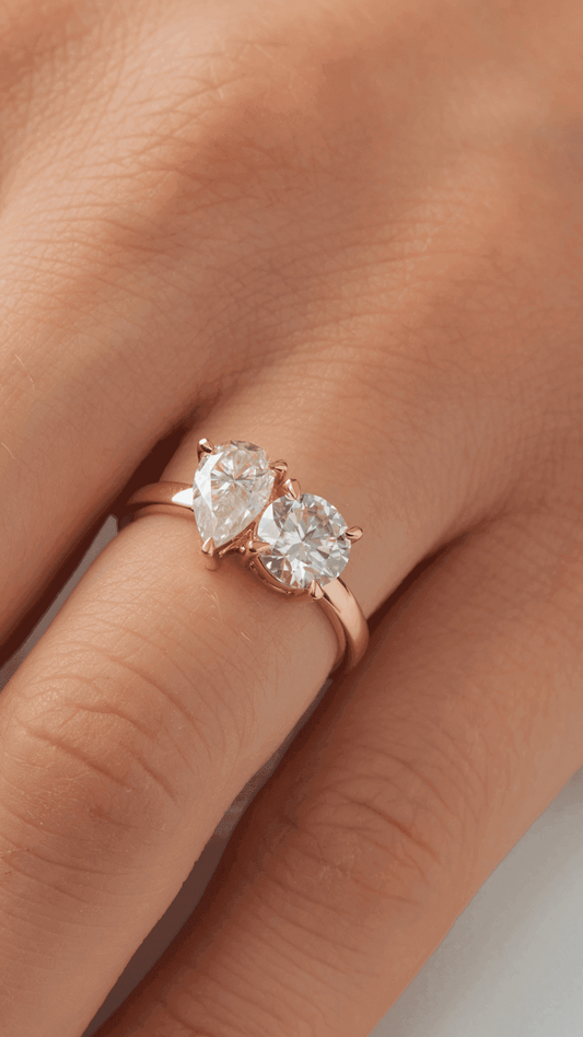 Toi Et Moi Pear & Round Diamond Engagement Ring - Moissanite Engagement Rings