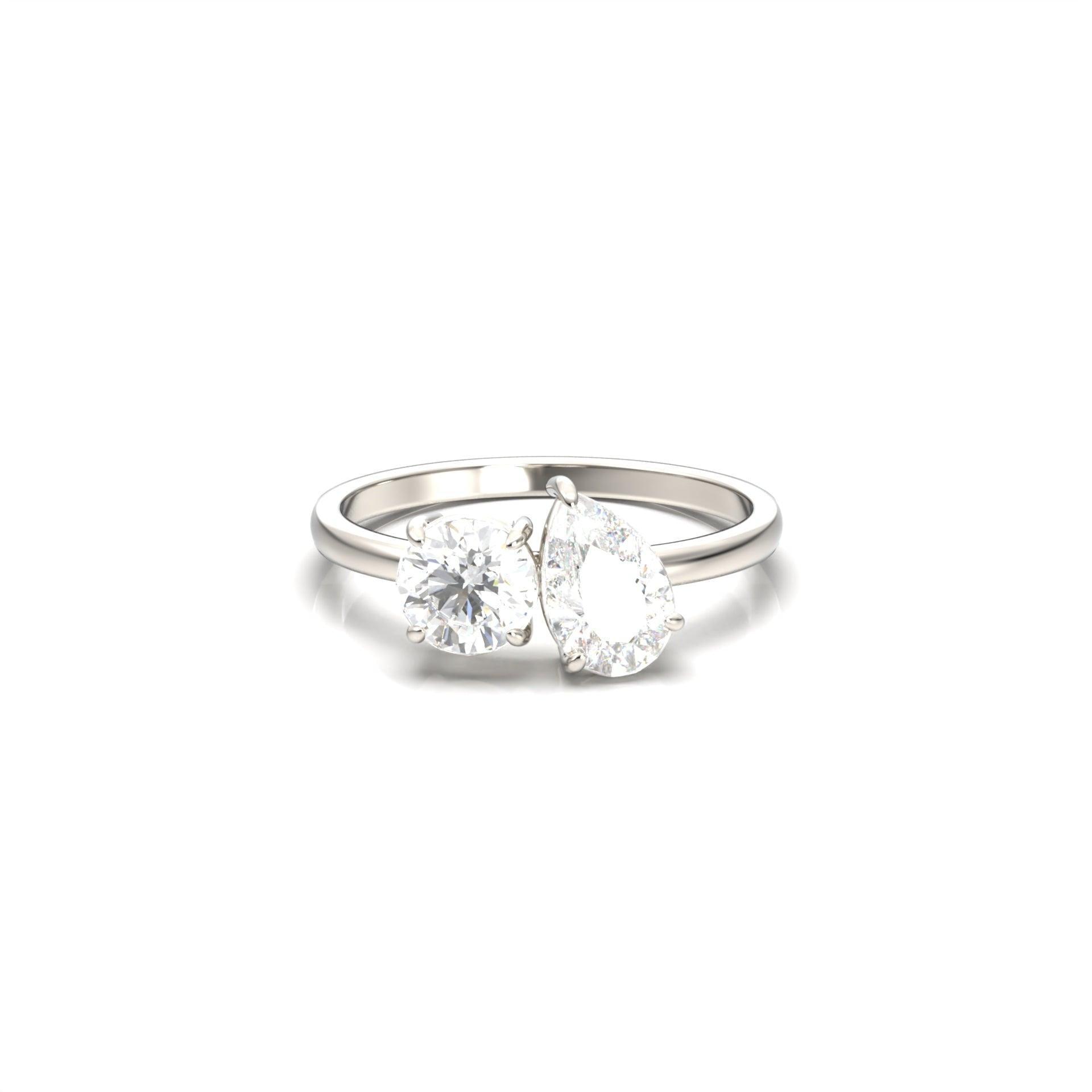 Toi Et Moi Pear & Round Diamond Engagement Ring - Moissanite Engagement Rings
