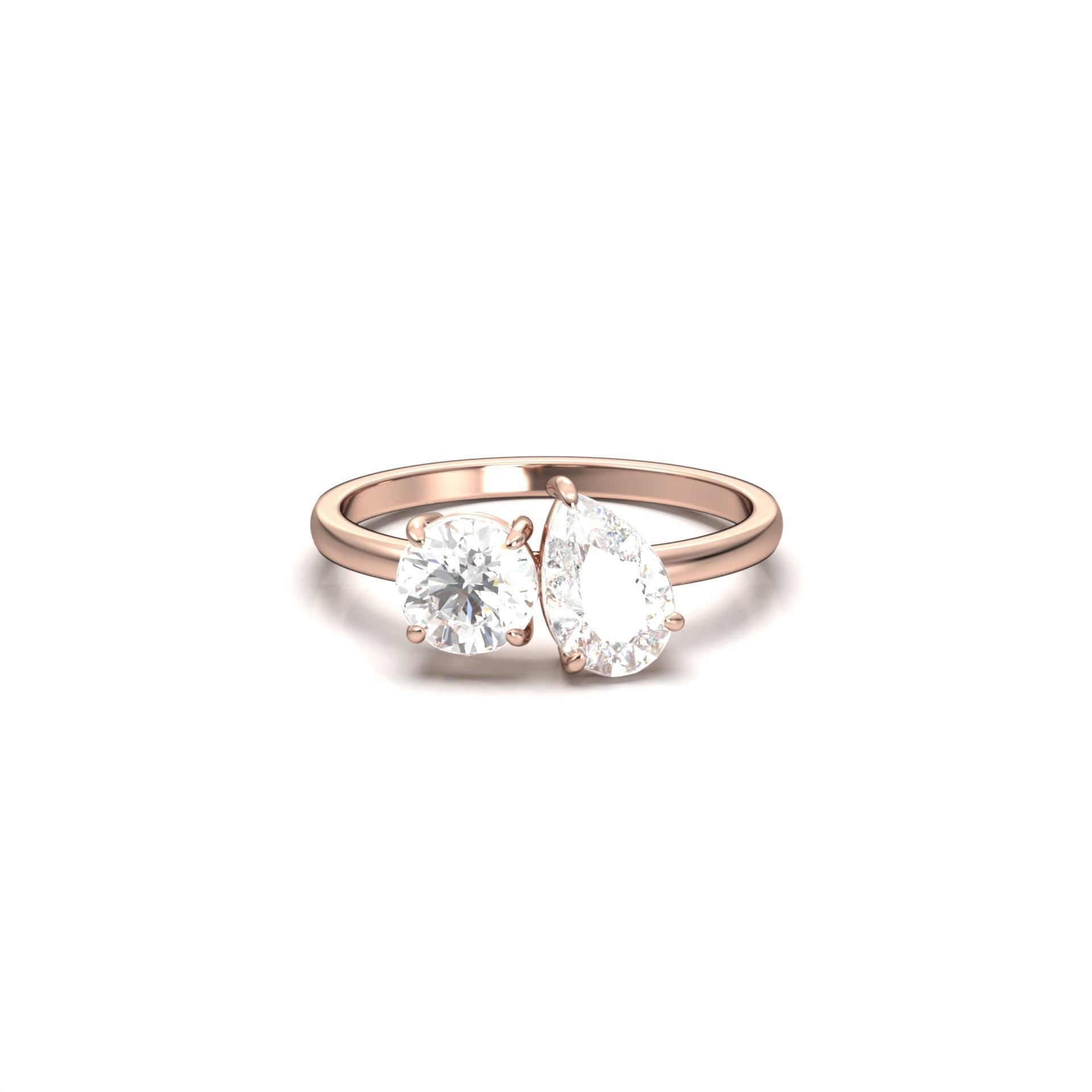 Toi Et Moi Pear & Round Diamond Engagement Ring - Moissanite Engagement Rings