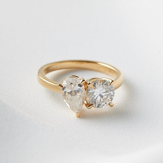 Toi Et Moi Pear & Round Moissanite Engagement Ring - Ready To Ship - Moissanite Engagement Rings