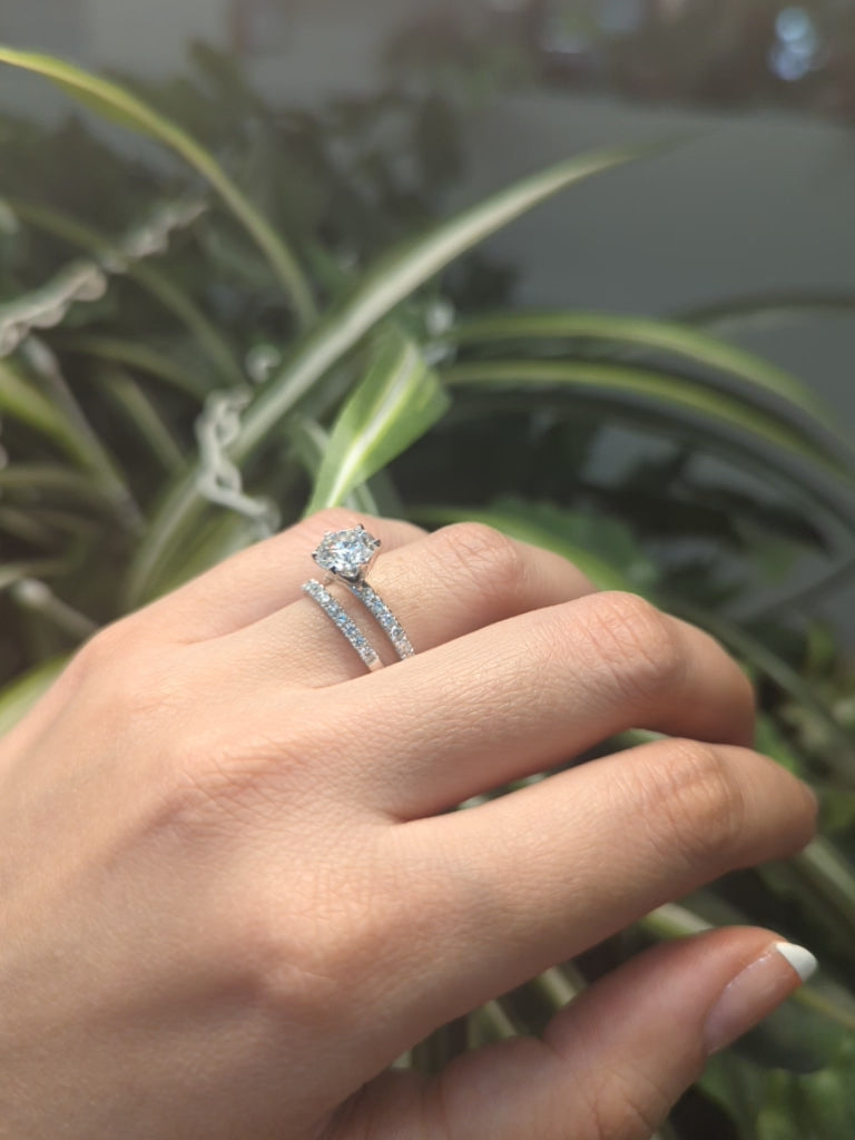 Round Half Pavé Moissanite Engagement Ring - Ready To Ship