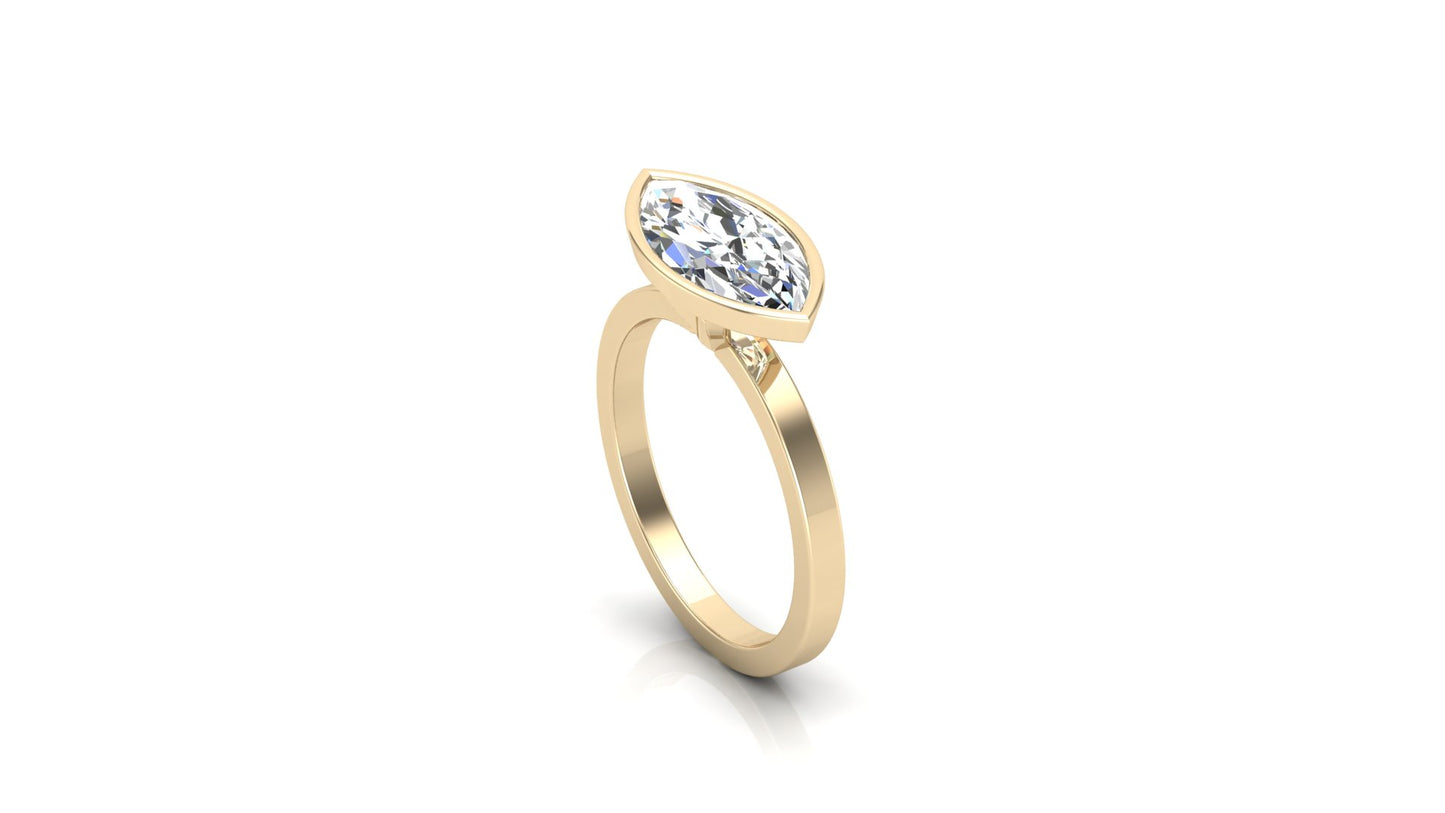 East West Bezel Marquise Solitaire Moissanite Engagement Ring