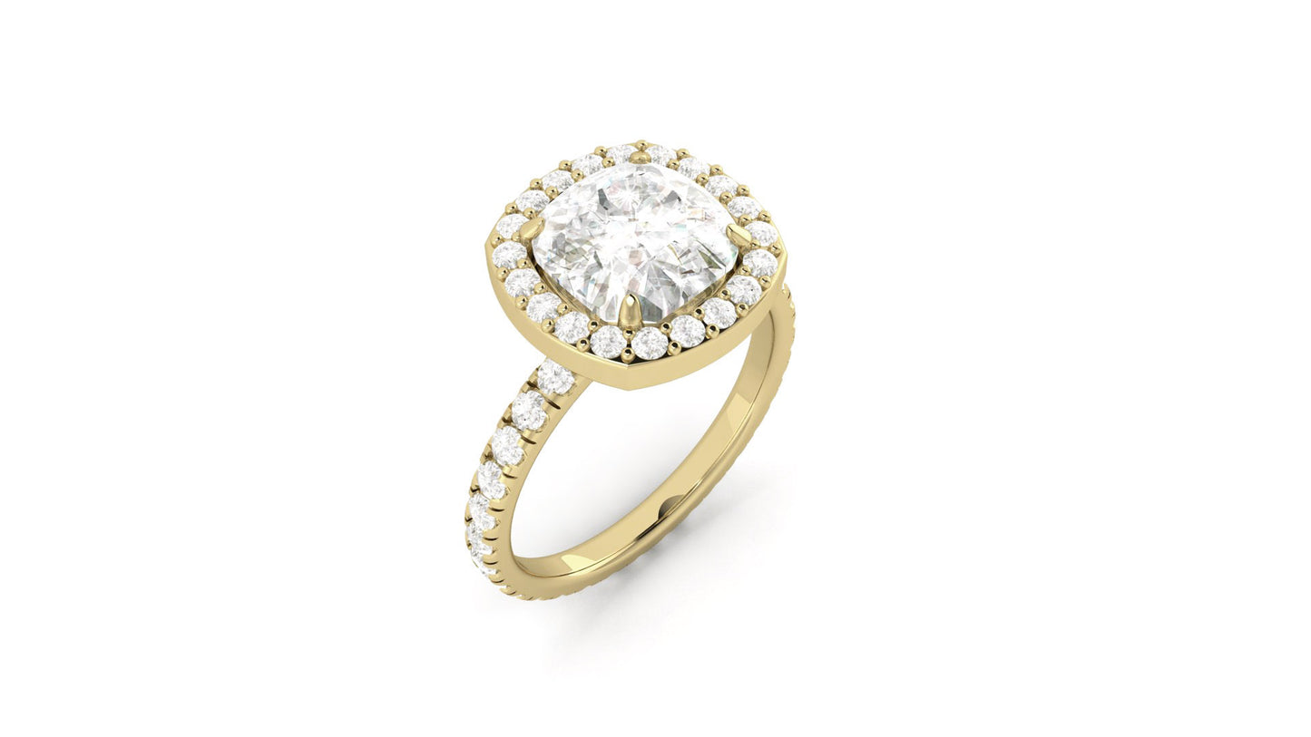 Cushion Cut With Halo And Full Pavé Diamond Ring