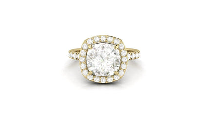 Cushion Halo Pavé Diamond Engagement Ring - Moissanite Engagement Rings
