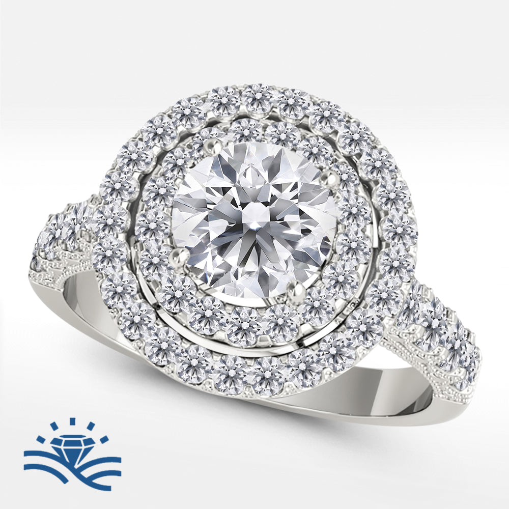 Round Double Halo Micro-Pavé Moissanite Engagement Ring