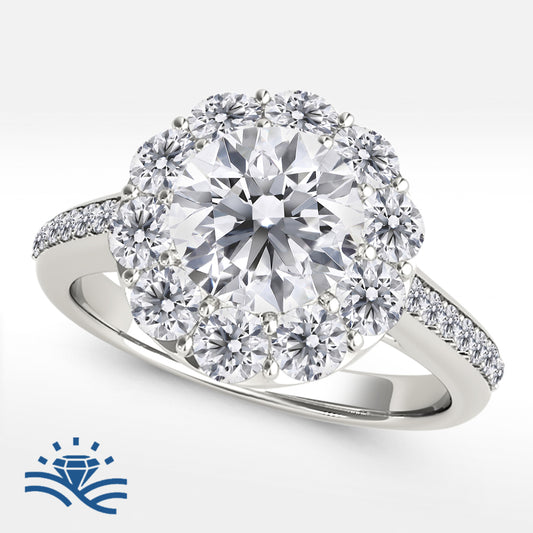 Round Floral Halo Half Pavé Moissanite Engagement Ring