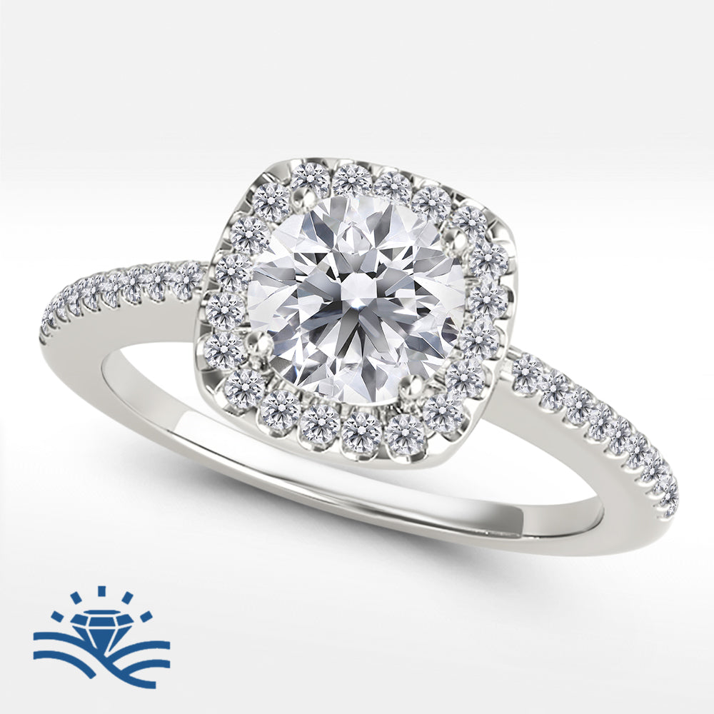 Round with Cushion Halo Half Pavé Moissanite Engagement Ring