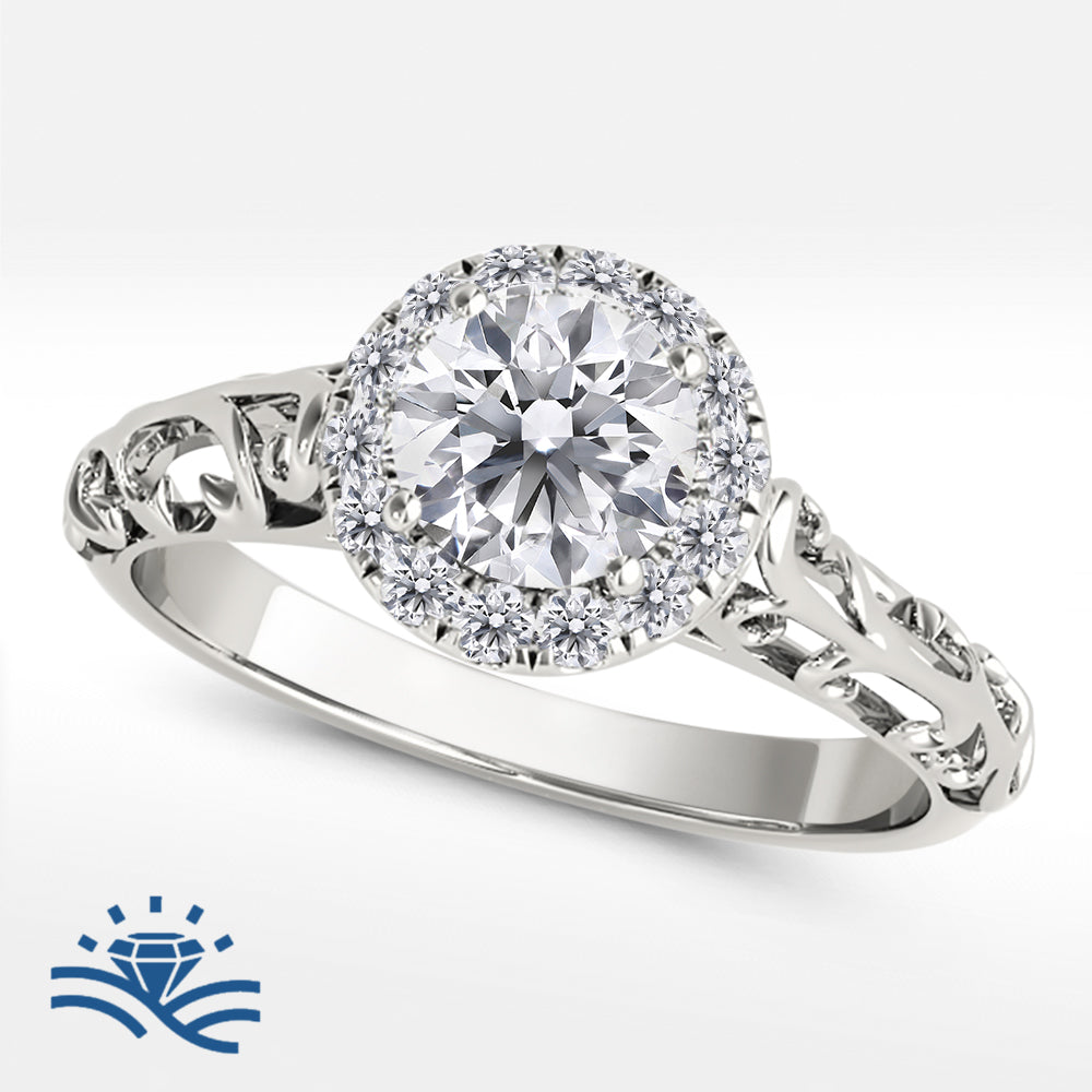 Round Halo Vintage Style Moissanite Engagement Ring