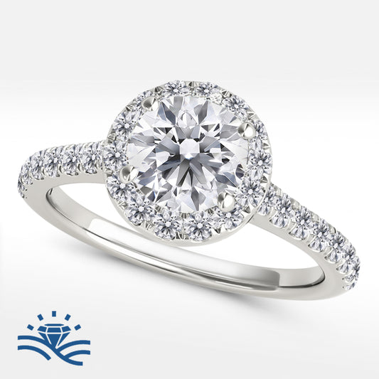 Round Halo Single Row Half Pavé Moissanite Engagement Ring